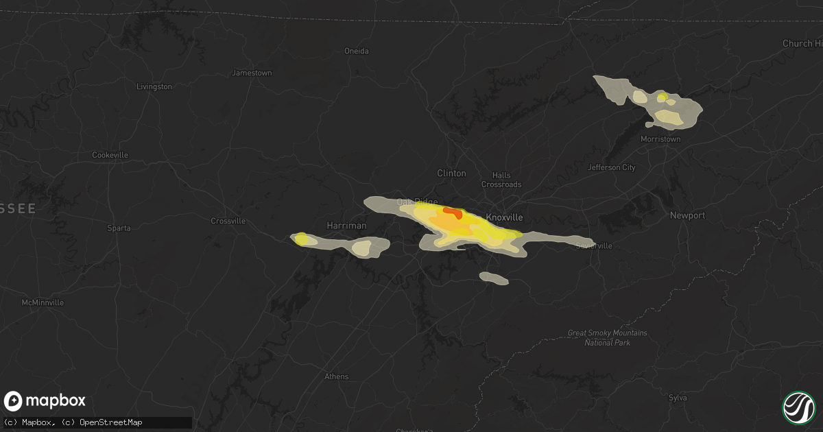 Hail map in Oak Ridge, TN on September 4, 2025
