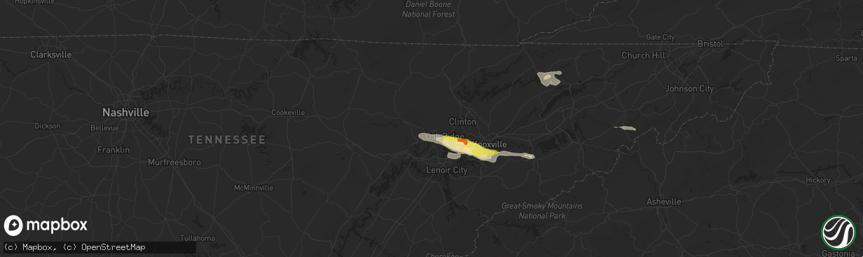 Hail map in Oliver Springs, TN on September 4, 2025