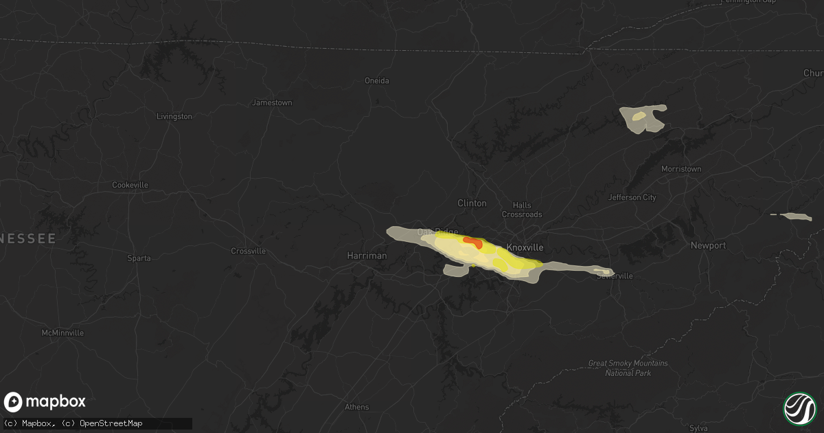 Hail map in Oliver Springs, TN on September 4, 2025