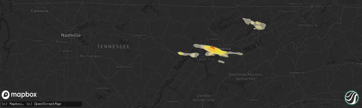 Hail map in Rockwood, TN on September 4, 2025
