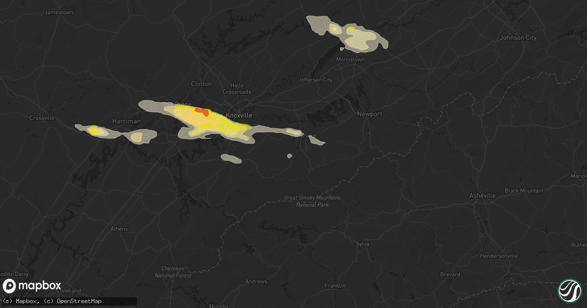 Hail map in Sevierville, TN on September 4, 2025
