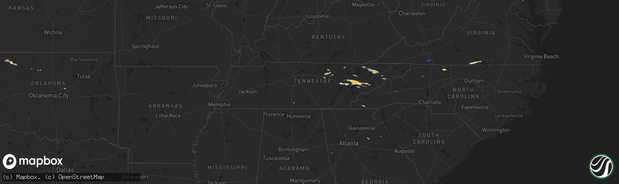 Hail map in Tennessee on September 4, 2025