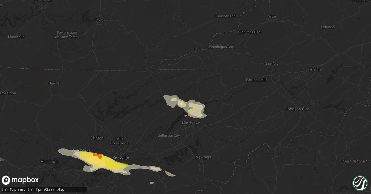 Hail map in Thorn Hill, TN on September 4, 2025