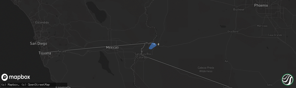 Hail map in Yuma, AZ on September 4, 2025