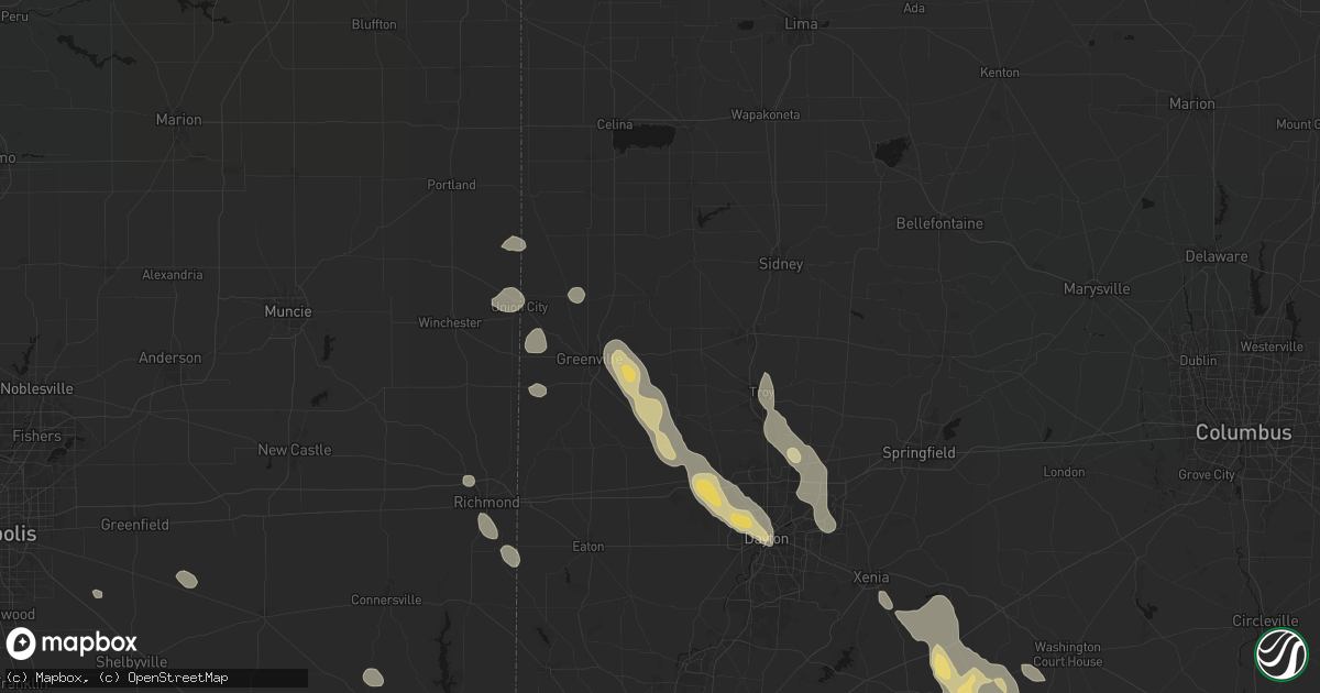 Hail map in Bradford, OH on September 4, 2026
