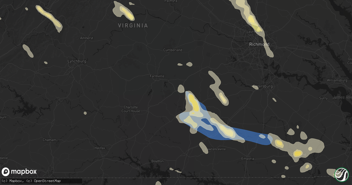 Hail map in Burkeville, VA on September 4, 2026