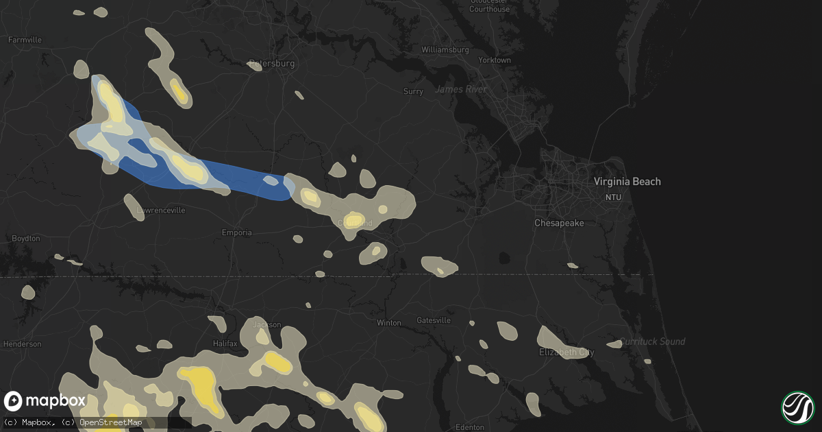 Hail map in Carrsville, VA on September 4, 2026