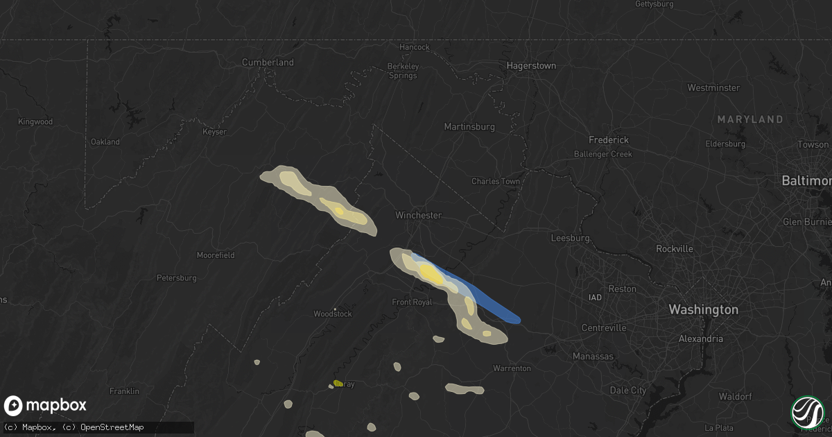 Hail map in Winchester, VA on September 4, 2026