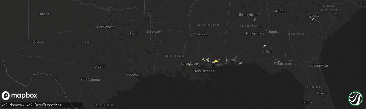 Hail map in Louisiana on September 5, 2015