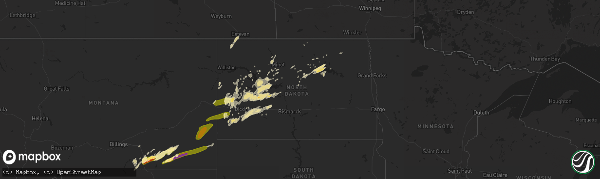 Hail map in North Dakota on September 5, 2015