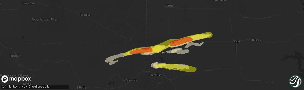 Hail map in Belle Fourche, SD on September 5, 2016