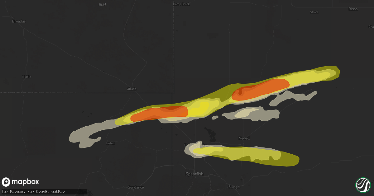 Hail map in Belle Fourche, SD on September 5, 2016