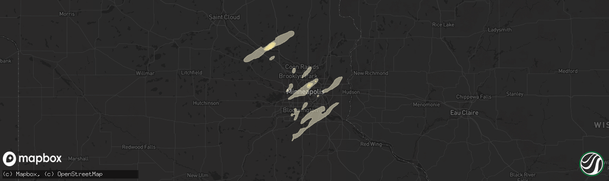 Hail map in Minneapolis, MN on September 5, 2016