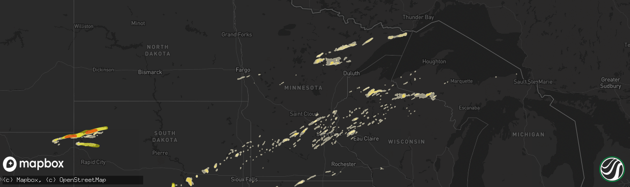 Hail map in Minnesota on September 5, 2016