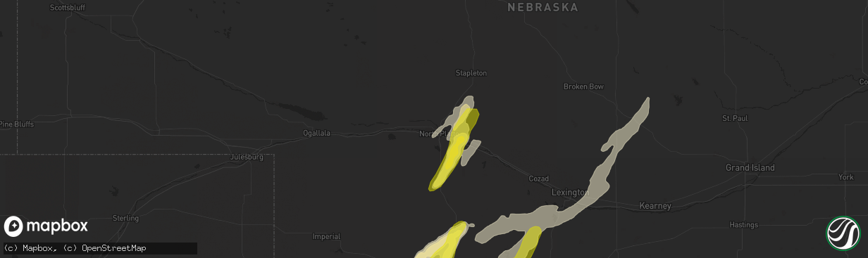 Hail map in North Platte, NE on September 5, 2016