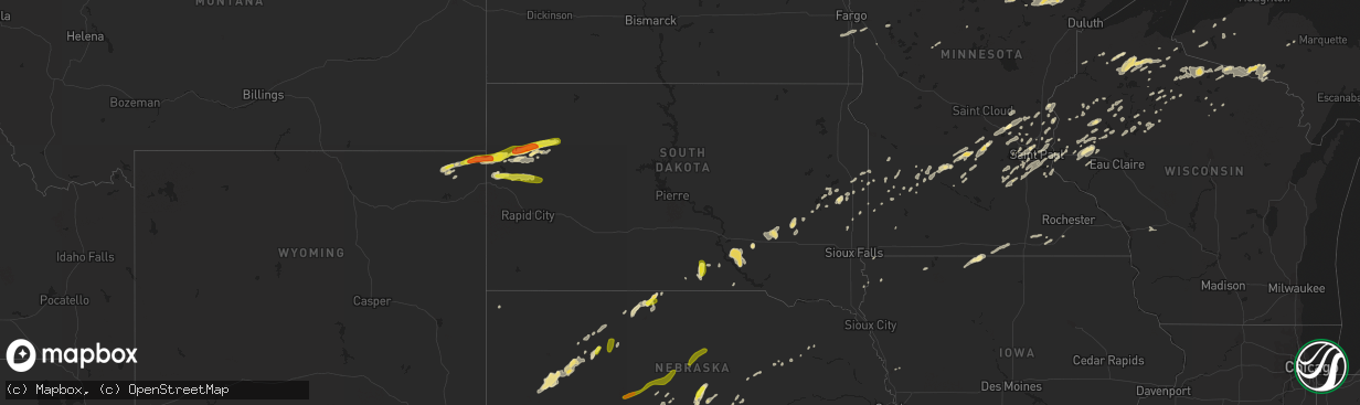 Hail map in South Dakota on September 5, 2016