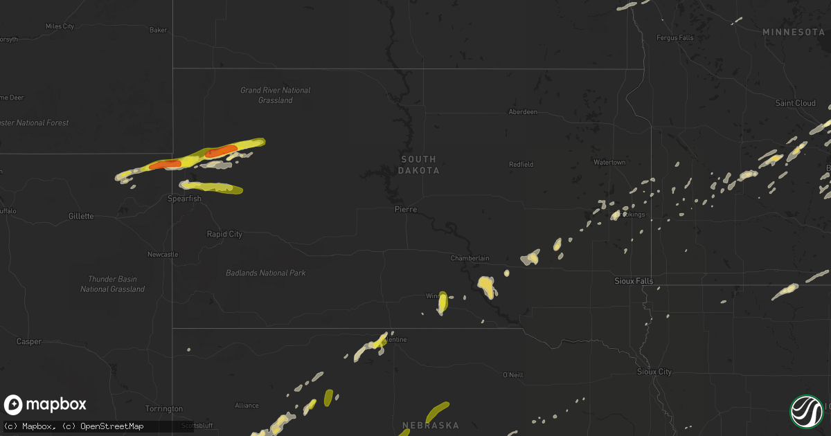 Hail map in South Dakota on September 5, 2016