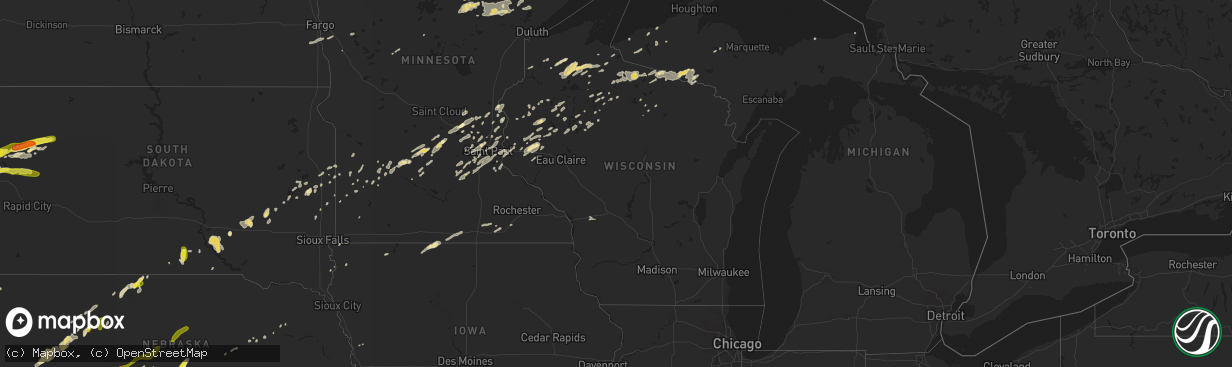 Hail map in Wisconsin on September 5, 2016