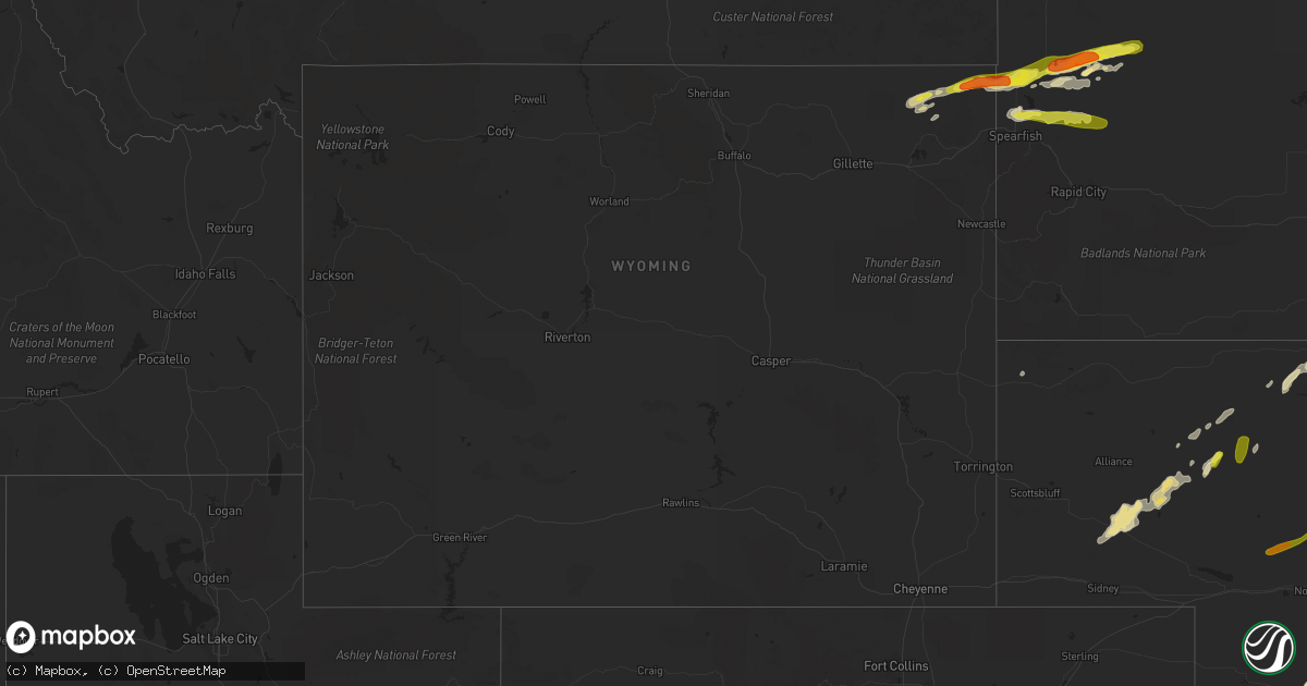Hail map in Wyoming on September 5, 2016