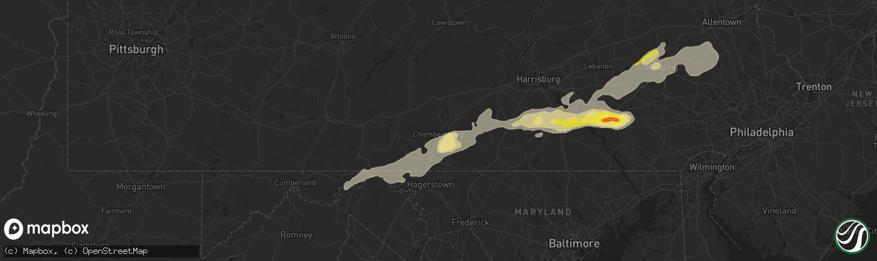 Hail map in Chambersburg, PA on September 5, 2017