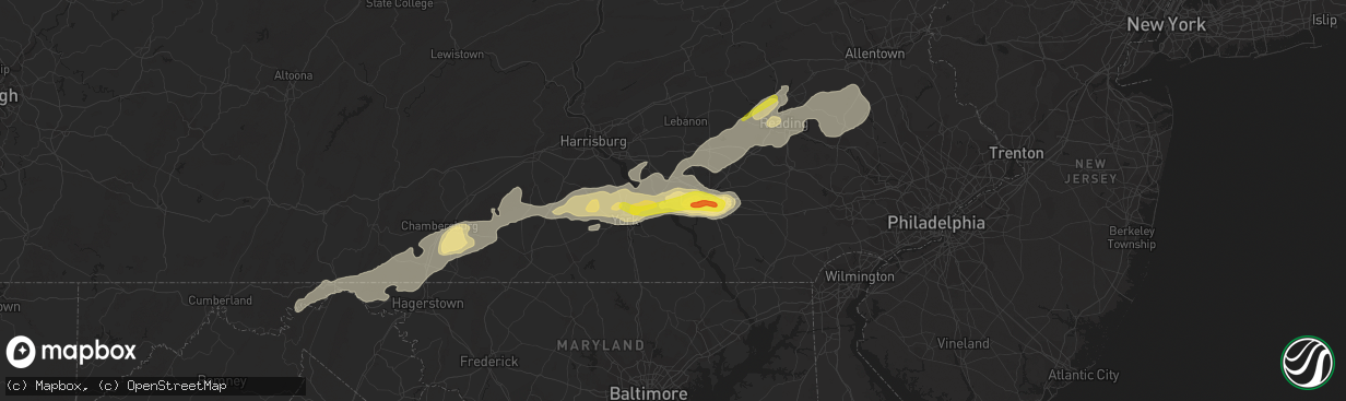 Hail map in Columbia, PA on September 5, 2017