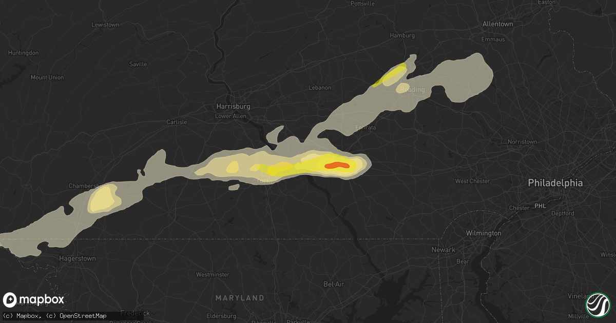Hail map in Columbia, PA on September 5, 2017