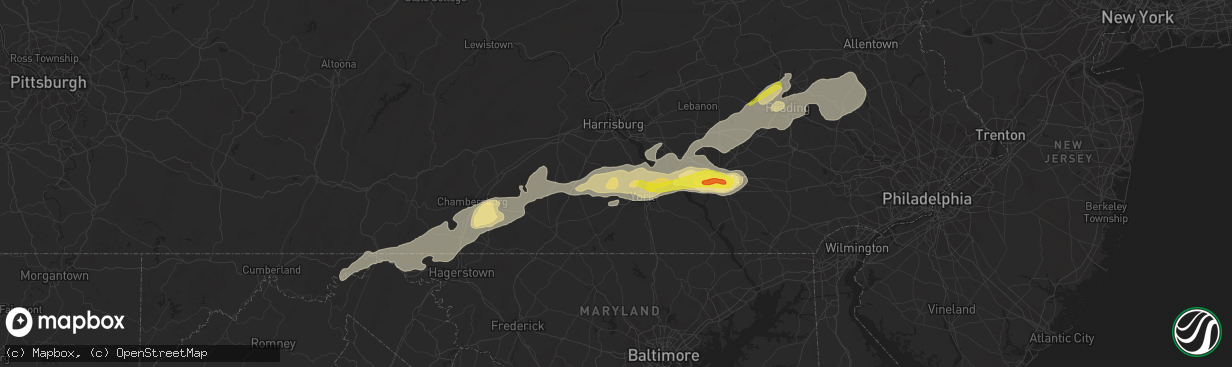 Hail map in Dover, PA on September 5, 2017