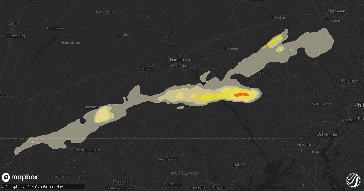 Hail map in Dover, PA on September 5, 2017