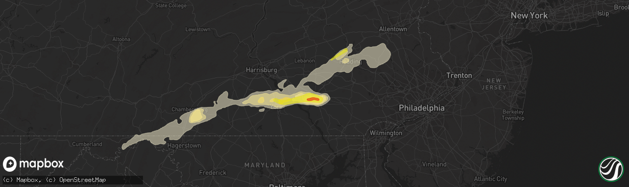 Hail map in Lancaster, PA on September 5, 2017