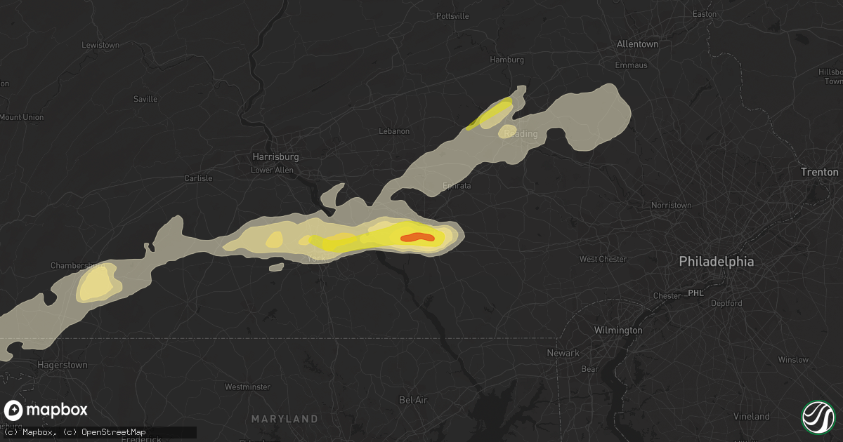 Hail map in Lancaster, PA on September 5, 2017