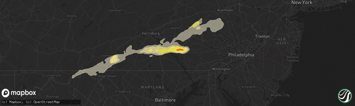 Hail map in Millersville, PA on September 5, 2017