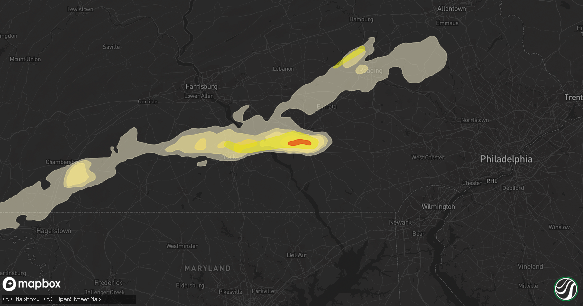 Hail map in Millersville, PA on September 5, 2017
