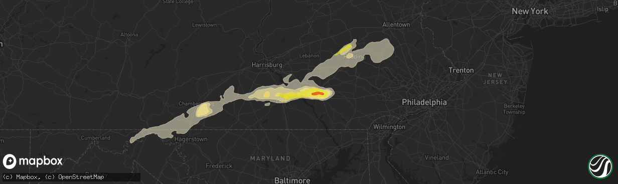 Hail map in Mountville, PA on September 5, 2017