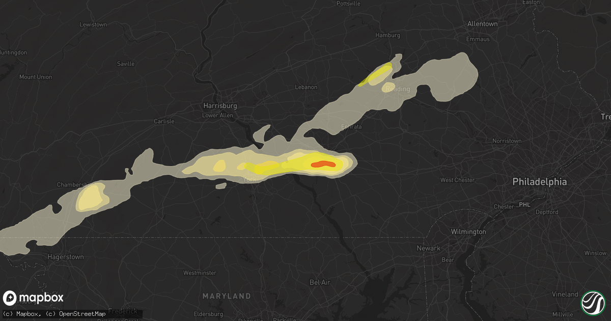 Hail map in Mountville, PA on September 5, 2017