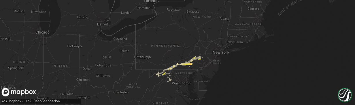 Hail map in Pennsylvania on September 5, 2017