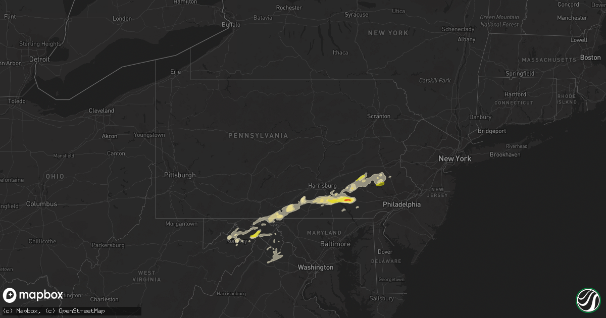 Hail map in Pennsylvania on September 5, 2017