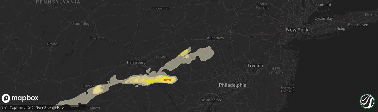 Hail map in Reading, PA on September 5, 2017