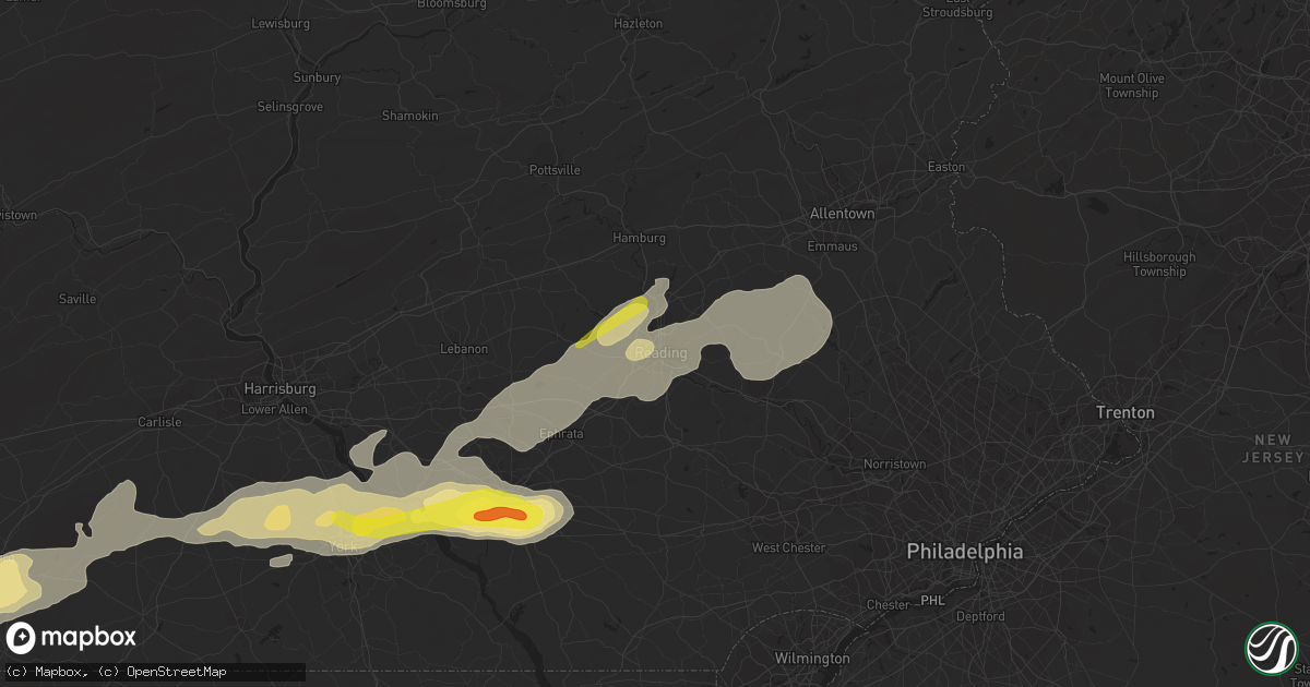Hail map in Reading, PA on September 5, 2017