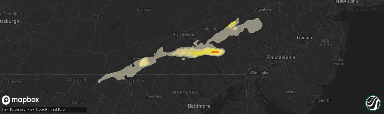 Hail map in York, PA on September 5, 2017