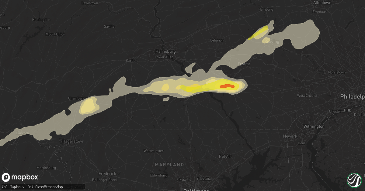 Hail map in York, PA on September 5, 2017