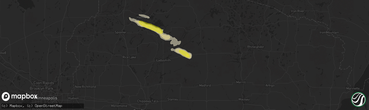 Hail map in Hawkins, WI on September 5, 2019