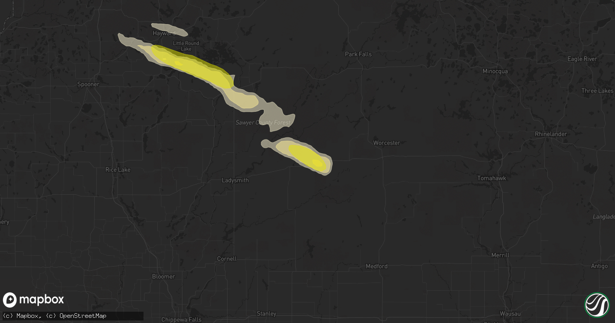 Hail map in Hawkins, WI on September 5, 2019