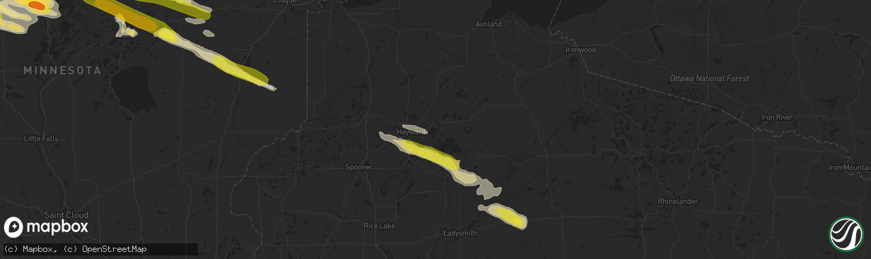 Hail map in Hayward, WI on September 5, 2019