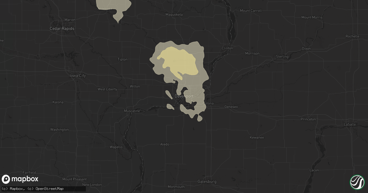 Hail map in Davenport, IA on September 5, 2020