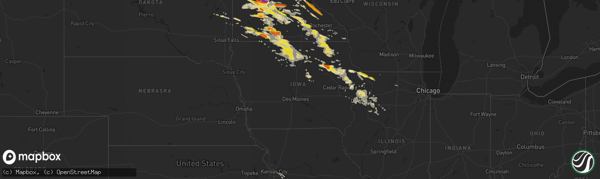 Hail map in Iowa on September 5, 2020