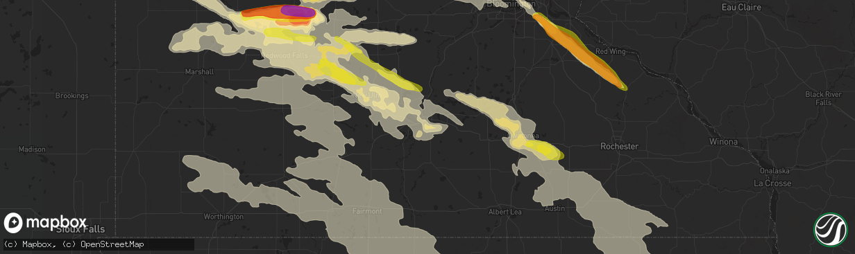 Hail map in Mankato, MN on September 5, 2020