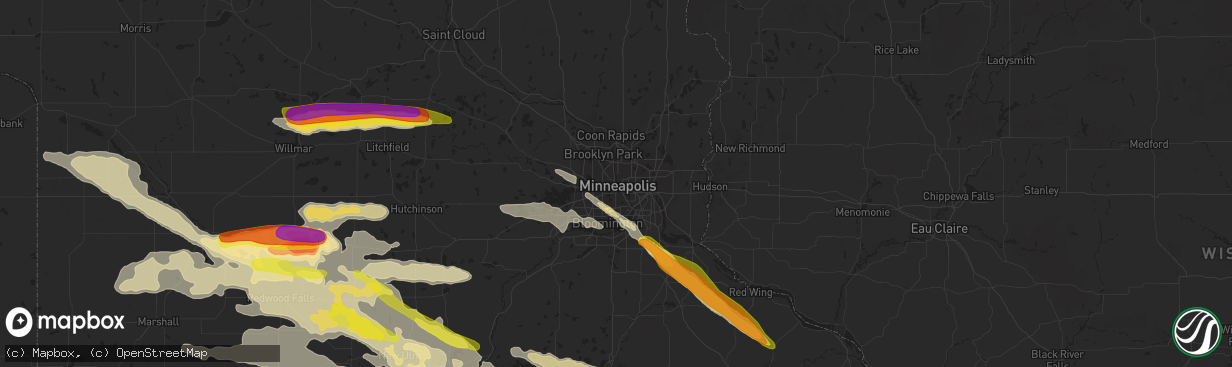 Hail map in Minneapolis, MN on September 5, 2020