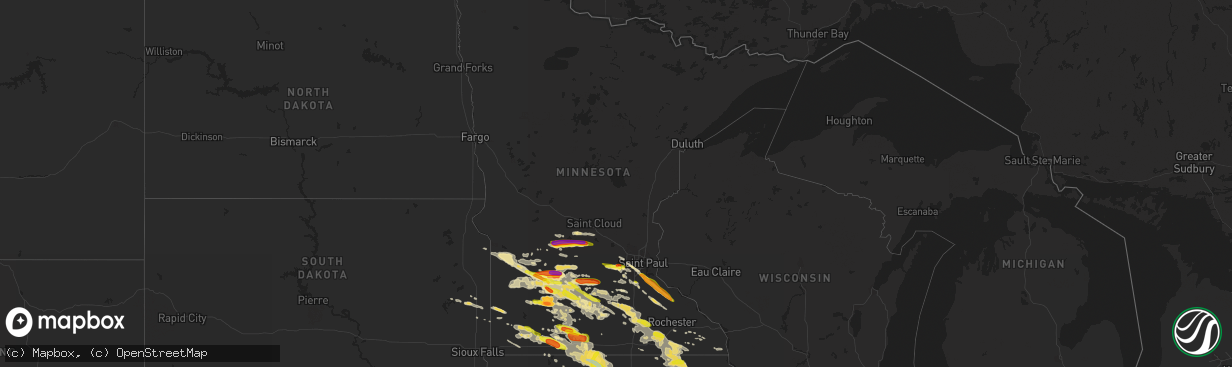 Hail map in Minnesota on September 5, 2020