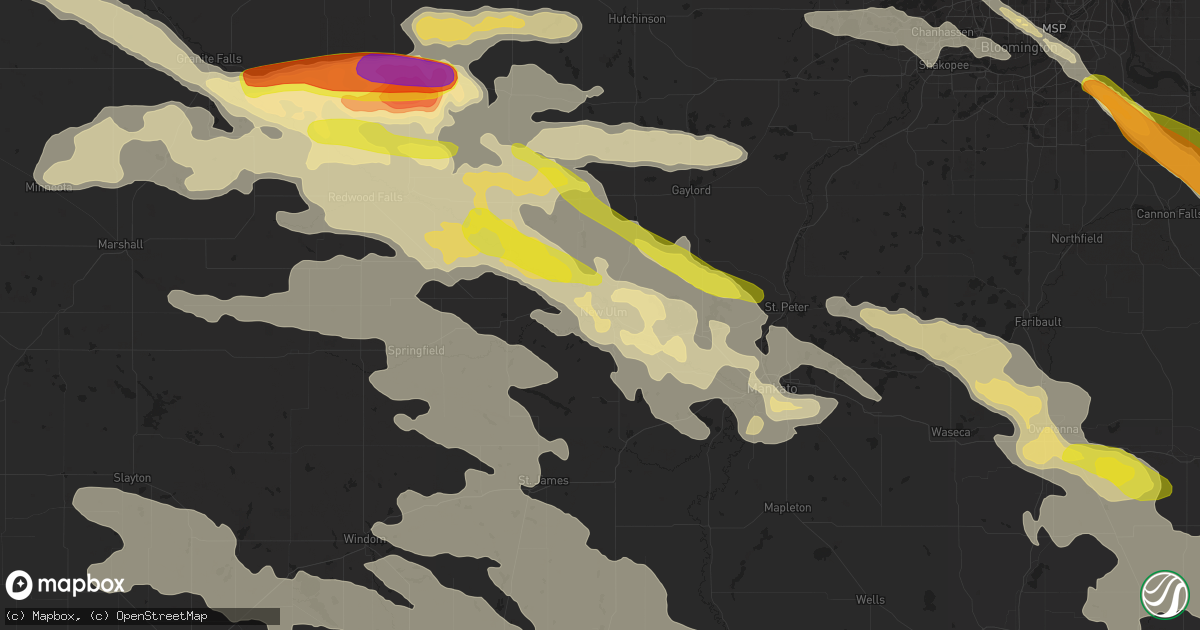 Hail map in New Ulm, MN on September 5, 2020