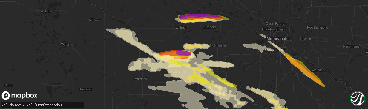 Hail map in Olivia, MN on September 5, 2020